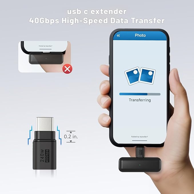 4Pack usb c extender Supports Up to 40Gbps Data Transfer and 240W Fast Charging , Usbc to Usbc adapter,usb c extension Compatible with Thunderbolt 4/3 Supports 4K@240Hz Video for USB-C Devices.Black