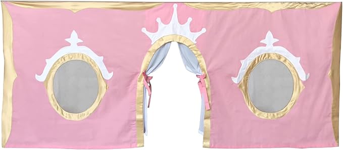 Max & Lily Underbed Curtain for Low Bunk Bed/Low Loft Bed, Princess Play Curtain for Kids, Cotton Privacy Curtain for Bottom Bunk, 2 Panel Curtain Set, Light Pink/Gold