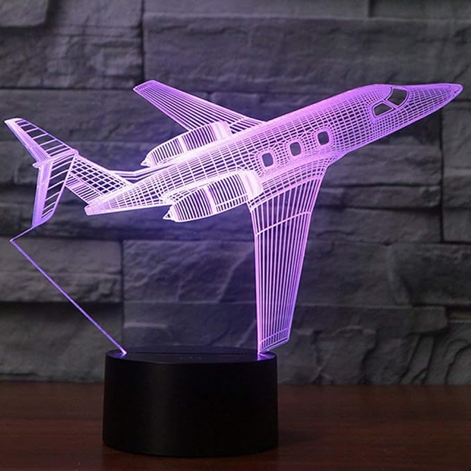 Creatively 3D Plane Lights LED Airplane Night Light, YKLWORLD 3D Aero Plane Illusion Table Lamp with 7 Colors and USB Powered, Best Bedroom Decor Toys Gifts for Kids Children Birthday