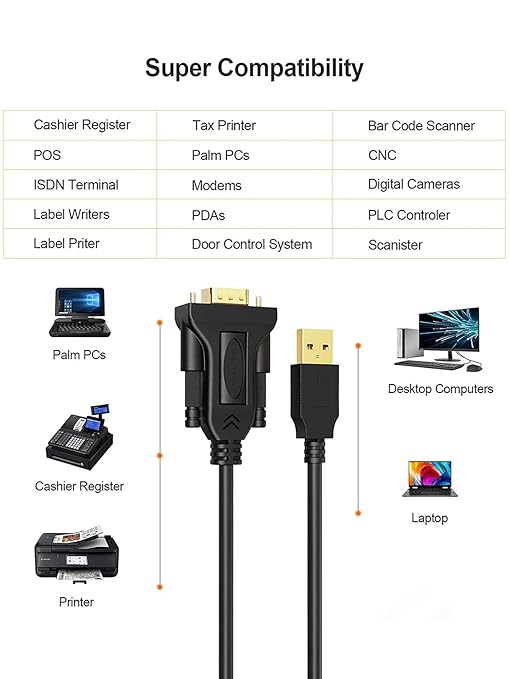 CableCreation USB to RS232 Cable (FTDI Chipset), 3 Feet RS-232 Male DB9 Serial Converter Cable for Windows 11, 10, 8.1, 8,7, Vista, XP, 2000, Linux, Mac OS X,1M / Black