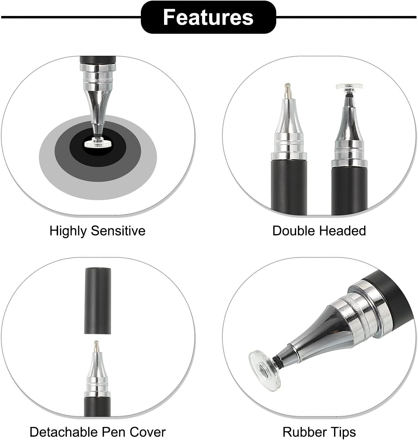 MECCANIXITY 2pcs Ballpoint Pen with Stylus Tip, 2 in 1 Ink Pen Fine Point Disc Stylus for Universal Capacitive Tablets