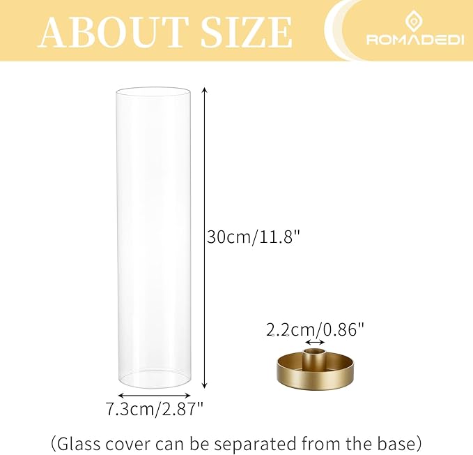 Romadedi Glass Hurricane Candle Holders Gold - 12 Inch Taper Candlestick Holder Bulk Clear Glass Cylinder Table Centerpiece Wedding Decor Party Birthday Christmas Home Decorations, Set of 10