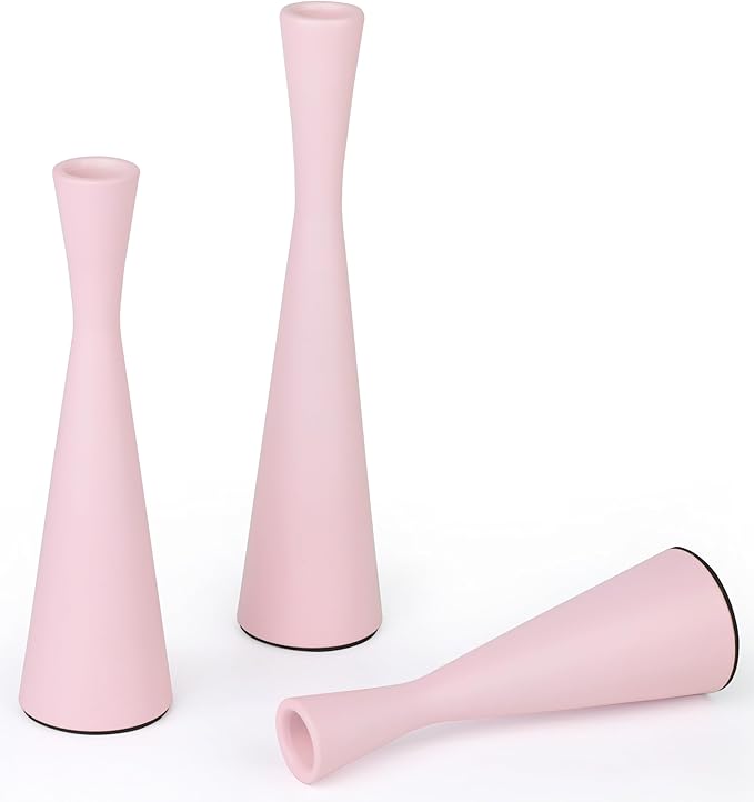Vixdonos Taper Candle Holders Metal Candlestick Holders Set of 3 Table Mantel Decorative Candle Stand for Dinning,Party，Wedding,Home Decor(Pink)