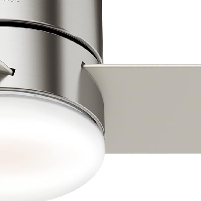 Hunter 44 inch Indoor Ceiling Fan with Light and Remote Control - For Bedroom or Living Room, Low Profile Mount, Modern Ceiling Fan with LED Light, Quiet, 3 Blades - Minimus 59454, Brushed Nickel