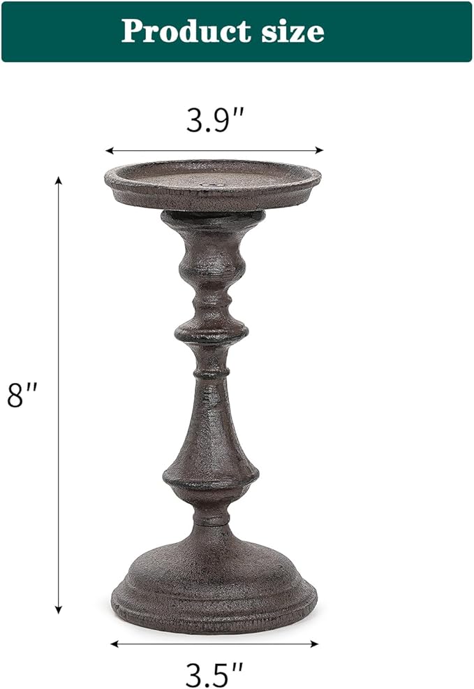 Sungmor Rustic Cast Iron Pillar Candle Holder, 7.8" Tall Vintage Candlestick Holders, Table Centerpiece Metal Candle Holder, Farmhouse Candle Stand for Fireplace Shelf Home Decor