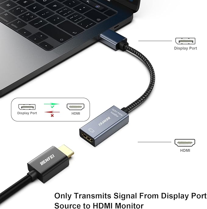 BENFEI Active DisplayPort to HDMI Adapter 4K@60Hz, Compatible with PC,Laptops, Desktop, Tablets, or DisplayPort Docking Stations, Supporting Eyefinity for Multi-Screen Gaming