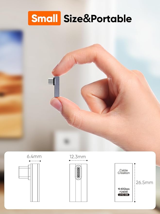 CableCreation 90 Degree USB C Adapter, Right Angle USB C Male to Female Adapter 40Gbps 240W Compatible with Steam Deck, ROG Ally, Switch, Notebook, PC, Tablet, Phone and More, Middle Angle