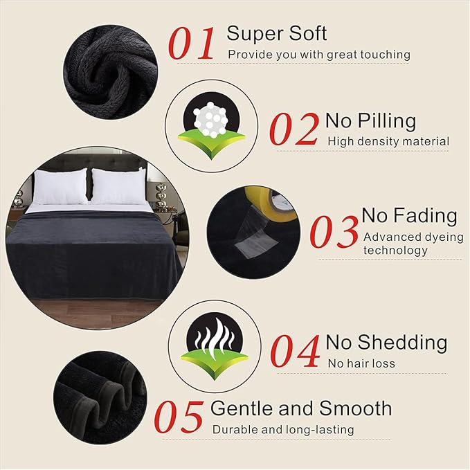 Polar Fleece Blanket Travel Size Lightweight Throw for The Bed Extra Soft Brush Fabric Super Warm Sofa Blanket 50"x 61"(Black Travel)