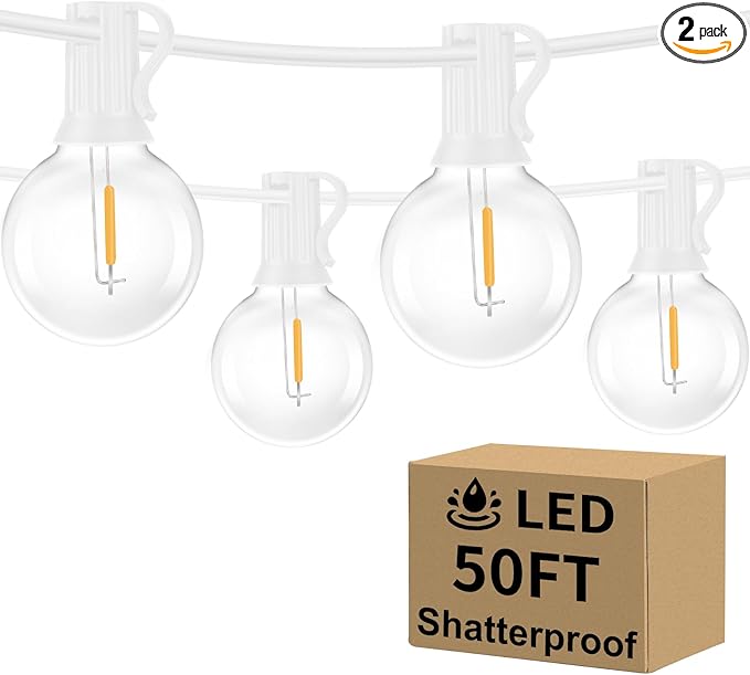 Bosceos Outdoor G40 LED Globe String Lights 50FT Dimmable Shatterproof Waterproof Patio Lights with 25+2 Bulbs Connectable Commercial Hanging Light for Patio Balcony Backyard Party (White Wire)