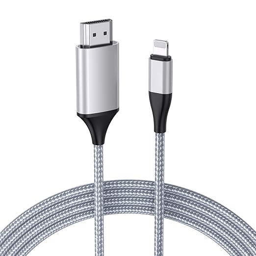 HDMI Cable for iPhone to TV, Lighting to HDMI Adapter Connector Compatible with iPhone14, 13, 12, 11 & YouTube TV Output with 1080P HD Display, Just Plug and Play (6.6FT, Silver)