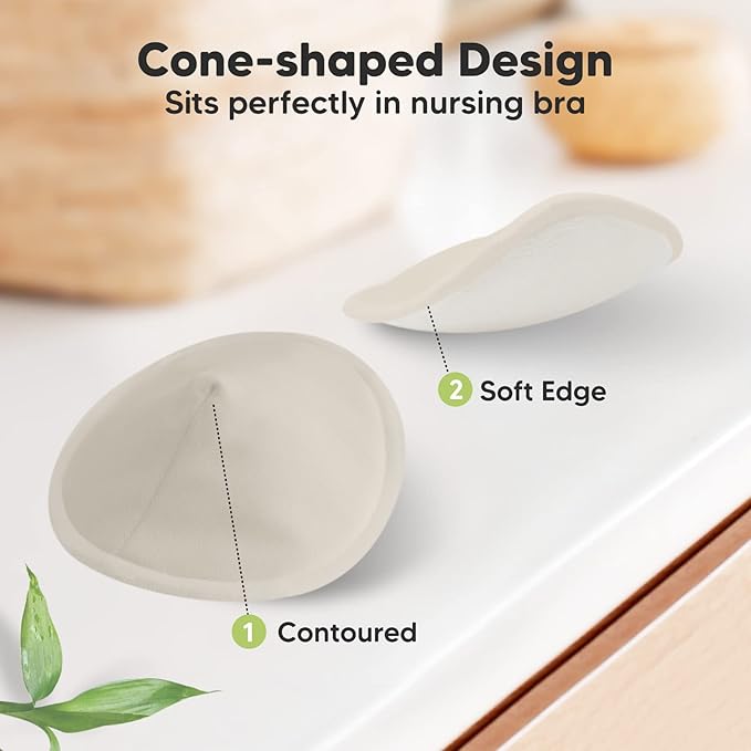 Organic Nursing Pads - 14 Washable Viscose Derived from Bamboo Breastfeeding Pads, Wash Bag, Reusable Breast Pads for Breastfeeding, Nipple Pads for Breastfeeding Essentials (Neutrals, XL 5.5")