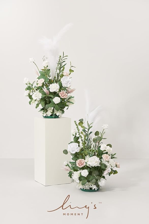 Ling's Moment 41" Tall Free Standing Artificial Flowers Arrangements 2 pcs, Wedding Arch Altar Stage Decorations White Sage for Spring Ceremony Reception Rose Fake Floral Party Outdoor Garden Decor