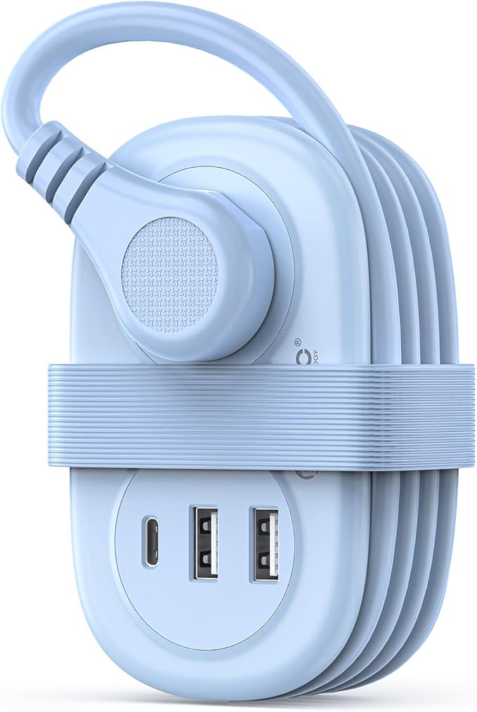 ORICO Pocket Power Strip for Travel, 5 in 1 Extension Cord with 2 AC Outlets 2 USB-A and 1 USB-C Ports, 3.7 ft Flat Plug Wrapped Around Power Strip for Cruise Office, Hotel, Home- AP3