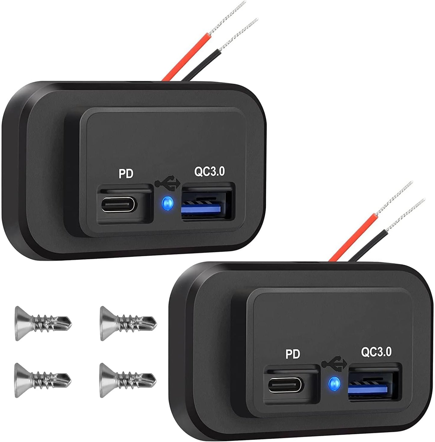 Linkstyle 2PCS RV USB Outlets - Dual USB Ports (USB-A and USB-C) with Blue LED Indicator, Surface Mount 12V USB Outlets