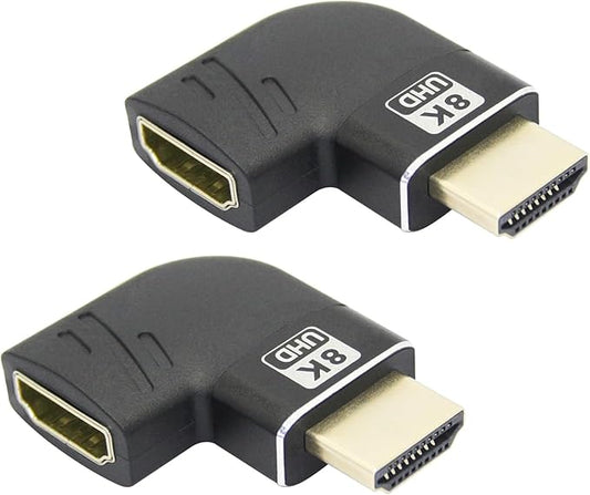 HDMI Male to HDMI Female Adapter 8K, Right Angle Gold Plated 90 Degree and 270 Degree, Supporting 8K@60Hz, 4K@120Hz, Suitable for Laptops, PC, Projectors, etc- 2Pcs