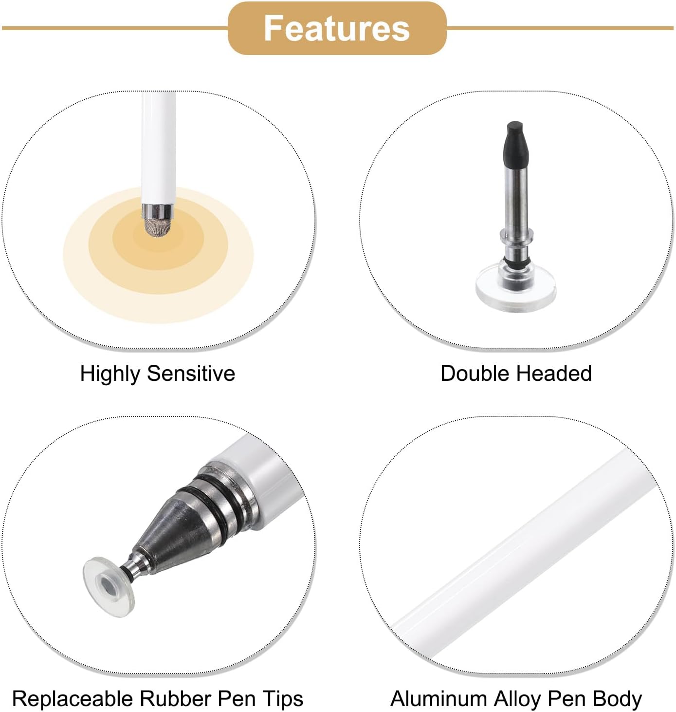 MECCANIXITY Stylus Pens 2 in 1 Fine Point Disc & Fiber Tips Aluminum Universal Sensitivity Pen for All Touch Screens,