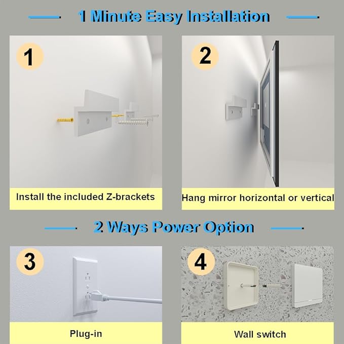 20 x 28 Inch LED Bathroom Mirror with Lights, Front & Back Lit Mirrors for Bathroom Wall Mount, Aluminum Black Frame Decor, Anti-Fog, Dimmable 3 Colors, Shatter-Proof Tempered Glass, Motion Sensor