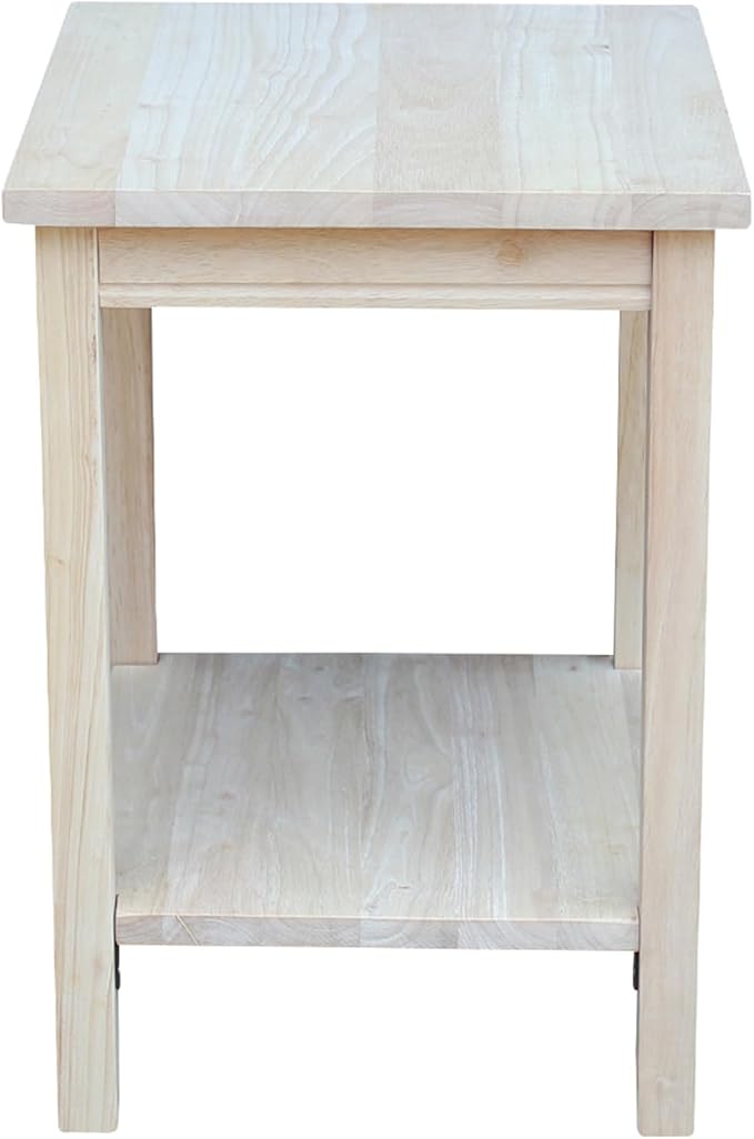 Portman Accent Table Solid Parawood Unfinished Wood 16"W x 14"D x 20"H with Shelf, Small Living Room Furniture for Painting or Staining, Traditional End Table for Bedroom or Entryway