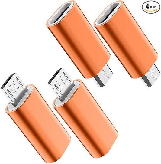 JXMOX USB C to Micro USB Adapter, (4-Pack) Type C Female to Micro USB Male Convert Connector Support Charge Data Sync Compatible with Samsung Galaxy S7/S7 Edge, Nexus 5/6, Micro USB Devices (Orange)