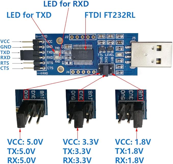 DSD TECH SH-U09C2 USB to TTL Adapter Built-in FTDI FT232RL IC for Debugging and Programming