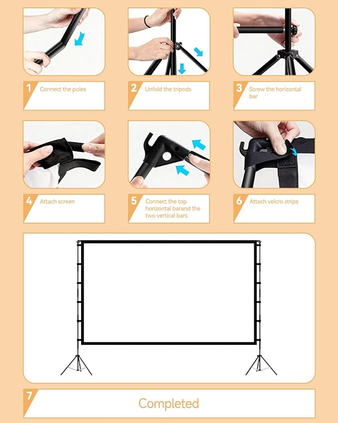 120 inch Outdoor Projector Screen with Stand, 16:9 Foldable Anti-Crease with Carrying Bag, Movie Portable Projector Screen for Outdoor Indoor Home Theater, Office, Classroom, Party, Games