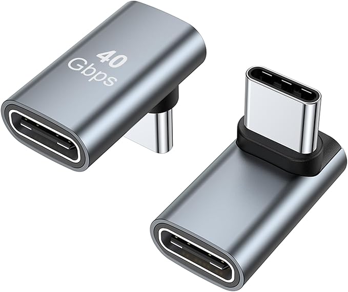 AreMe 90 Degree USB-C Male to Female Adapter, 2 Pack Right Angle 100W Type-C Adapter Extender for Steam Deck, ROG Ally, Switch, Notebook Computers, Tablet and Mobile Phones (Grey)