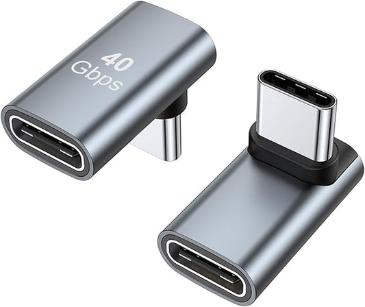 AreMe 90 Degree USB-C Male to Female Adapter, 2 Pack Right Angle 100W Type-C Adapter Extender for Steam Deck, ROG Ally, Switch, Notebook Computers, Tablet and Mobile Phones (Grey)