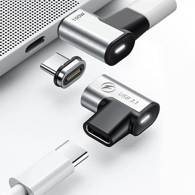 USB C Magnetic Adapter, (2 Pack) Magnetic USB C Adapter, 24Pins USB3.1 10Gbps Data Transfer 4K 60Hz Video PD 100w Charge Compatible with MacBook Pro/Air USBC Laptop