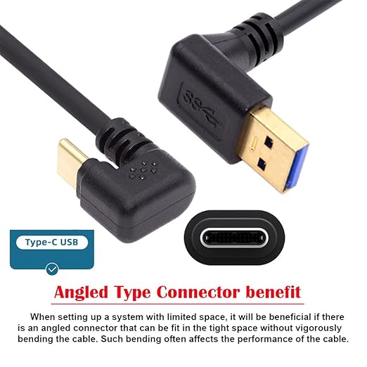 NFHK Down Angled USB3.0 Type-A to Type C USB-C Male to Male Power Data Cable 5Gbps USB-C Opposite U Shape Back Angled