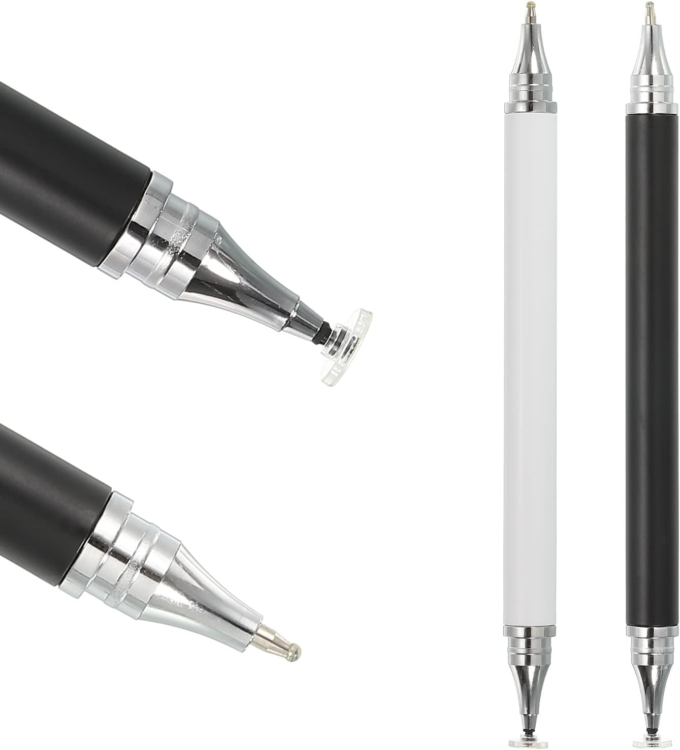 MECCANIXITY 2pcs Ballpoint Pen with Stylus Tip, 2 in 1 Ink Pen Fine Point Disc Stylus for Universal Capacitive Tablets