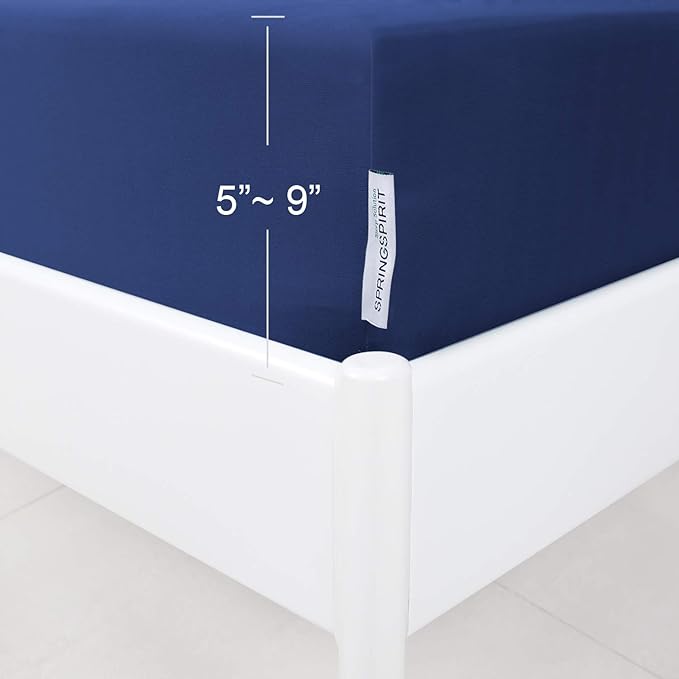 Full Size Box Spring Cover with Smooth and Elastic Woven Material, Alternates for Bed Skirt, Wrinkle & Fading Resistant, Washable, Dustproof, Navy