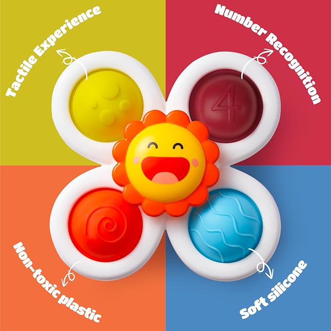 LiKee Strong Suction Cup Fidget Rotating Sensory Bath Toys for Baby, Airplane Car Travel Table & Window Toys for Toddler Boys and Girls, 6+ Months