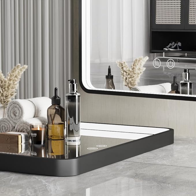 30X36 Inch LED Mirror for Bathroom,Black Metal Frame Lighted Vanity Mirror,Large Wall Mounted Makeup Mirror,6000K,Dimmable Anti-Fog