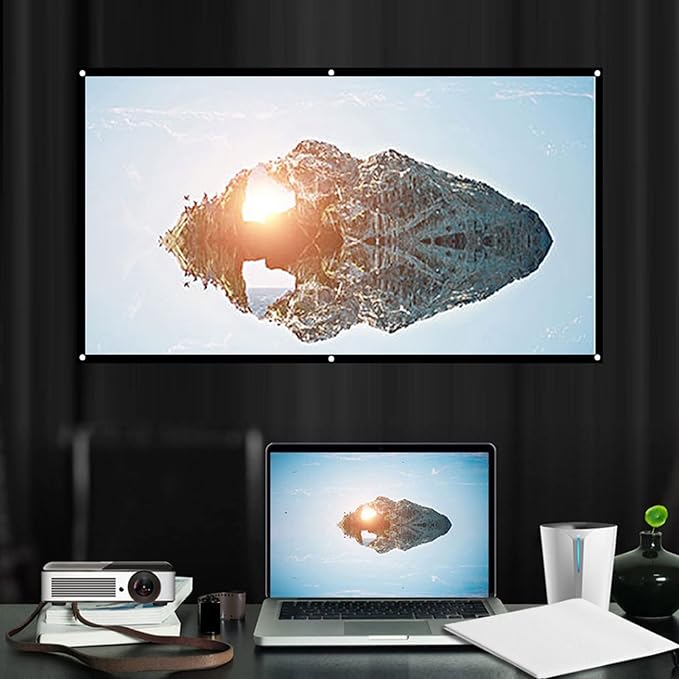 16:9 Projection Screen, Non Crease White Projector Screen, 16:9 Thicken Portable Non Crease Soft White Polyester Projector Curtain Projection Screen (100 Inch)