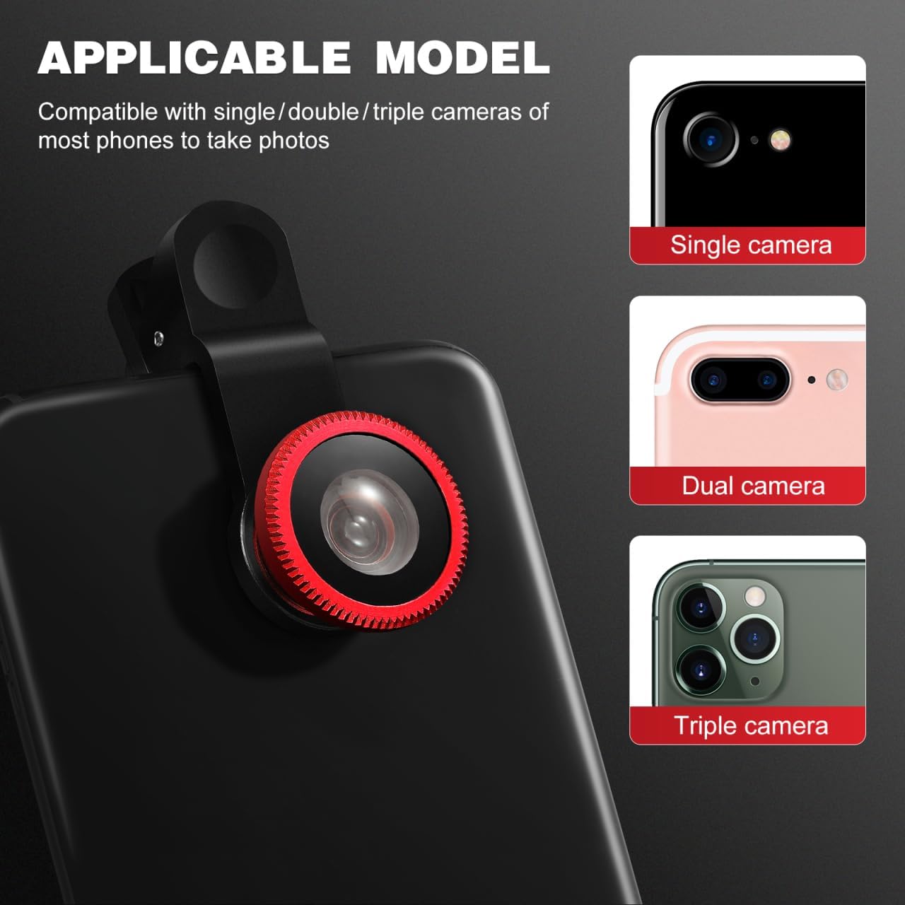 External Lens for Mobile Phone 3-in-1 Fisheye Macro Wide Angle Lens with Clip for iPhone and Smartphones