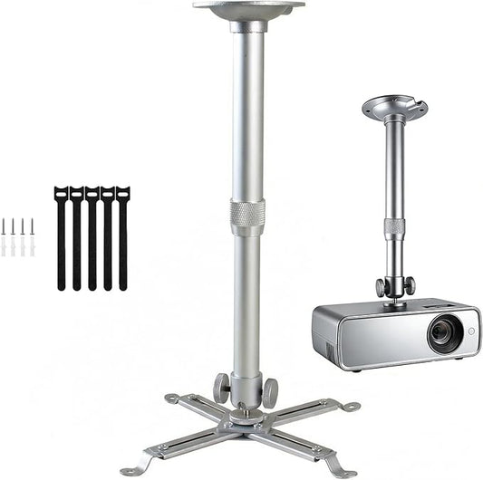 Projector Ceiling Mount with New Gimbal, Adjustable Length Projector Mount, ¼-Inch Screw, Compatible with Most Projectors, Ceiling/Wall Use with Adjustable Angle (Dark) (Silver)