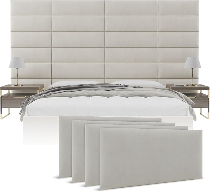 Vänt Upholstered Wall Panels - Queen/Full Size Wall Mounted Headboards - Micro Suede Neutral Sand - Set of 4 Panels (Each Individual Panel 30"x11.5")