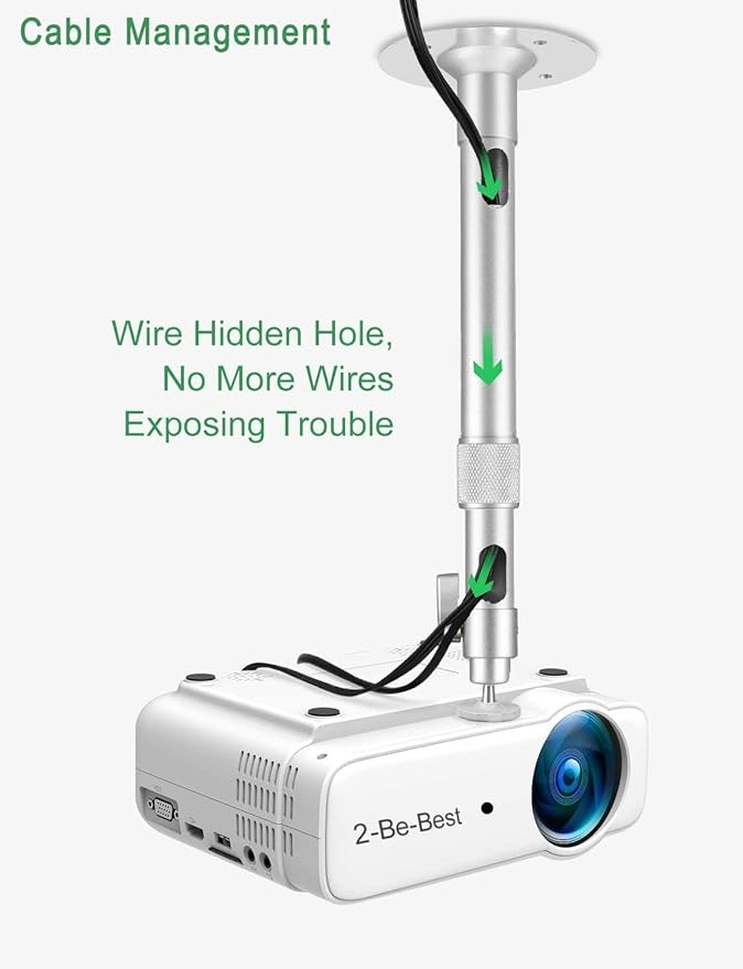 2-Be-Best Upgraded Projector Mount,14-23in / 37-60cm Projector Ceiling Mount Extendable Ceiling Projectors Mounts Adjustable Angle 360° Rotation Drop Ceiling Projectors Mounts Silver