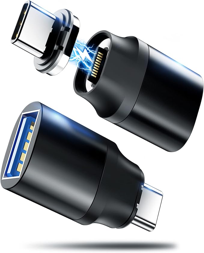 USB C to USB Magnetic Adapter 24Pins USB C Male to USB A Female Adapter 2 Pack with PD 60w Charge 10Gbps USB3.1/USB3.0 for MacBook Pro/Air and More Type C Devices