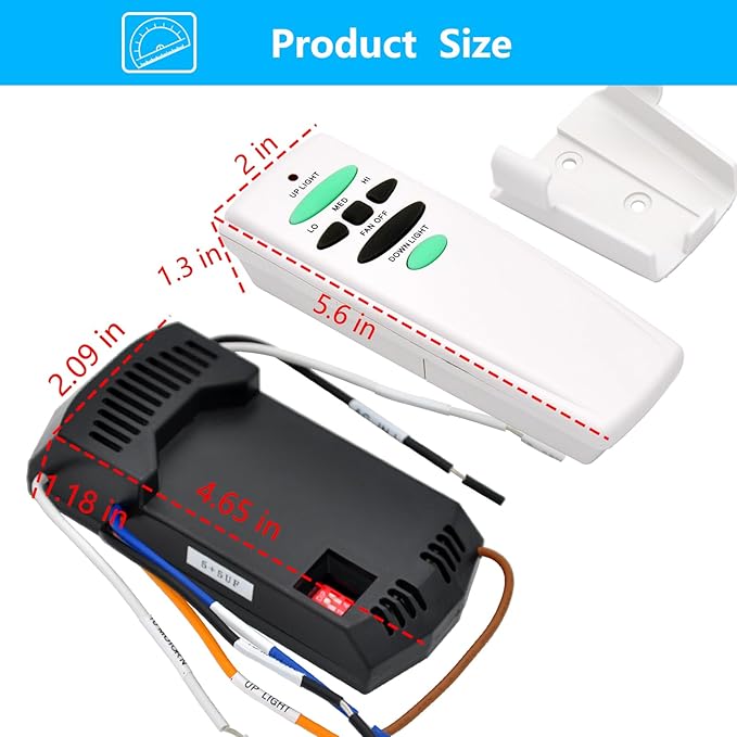 Universal Ceiling Fan Remote Control Kit with Up Down Light Controls Replacement for Hampton Bay Hunter Harbor Breeze,w/Receiver Dimmer 3-Speed,Replace for UC7078T CHQ7078T UC7083T CHQ7083T Fan-HD