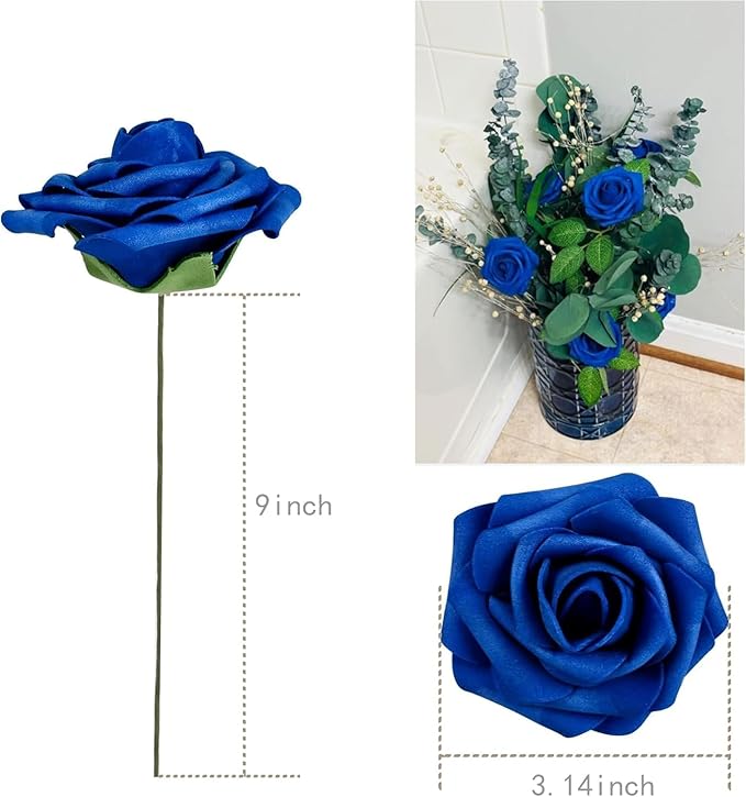 Yellow Artificial Flowers Fake Roses 50 PCS with Stem, Flower Heads Fake Rose for Crafts Bouquets for DIY Wedding Decorations Centerpieces Arrangements Party Home Garden Decor
