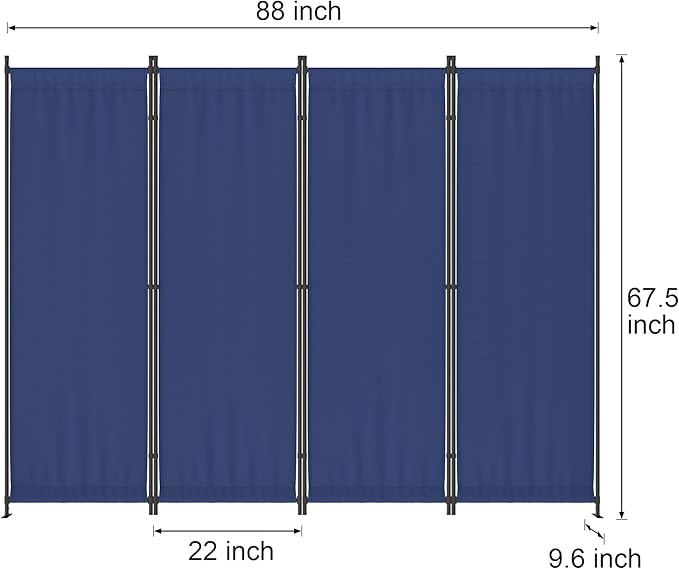 Morngardo Room Divider, Folding Privacy Screens, 4 Panel Room Partitions, 88" Foldable Wall Dividers, Portable Separating for Home Office Bedroom Dorm Decor (Blue)