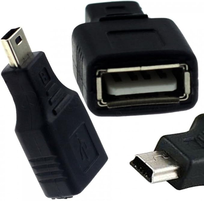 2 Pack USB 2.0 Type A to Mini USB 5-Pin Type B Female/Male Adapter - Black