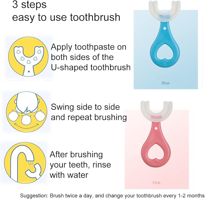 2 Pcs U-Shaped Kids Toothbrush, Premium Soft Manual Training Toothbrush for Kids 2-6 Years Old. (Blue)