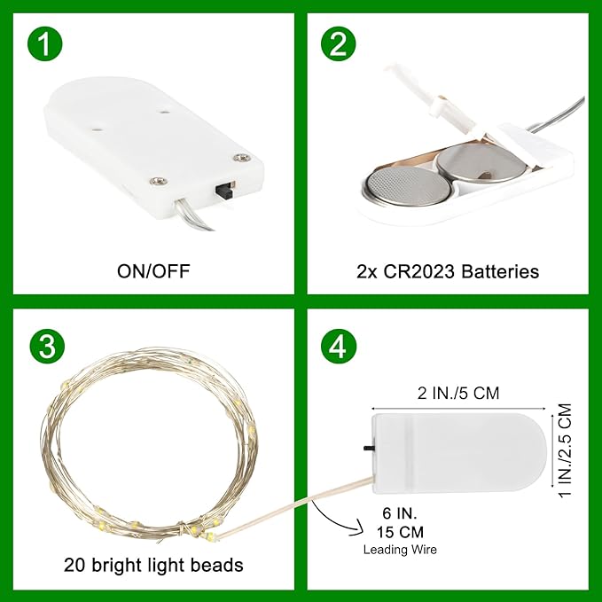 6 Pack LED Fairy Lights 7ft Battery Powered Waterproof Silver Wire 20 Led Mini String Mason Jar Lights for DIY Wedding Party Bedroom Patio Easter Christmas (Green)