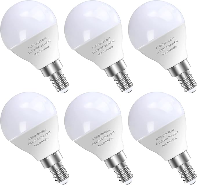 GOSCHE 6 Pack Bright Ceiling Fan Light Bulbs, 60 Watt Equivalent, E12 Led Bulb, A15 Shape Candelabra Base Chandelier Light Bulb, 120V Small Bulb, Non-Dimmable, Daylight 5000K, 6 Pcs