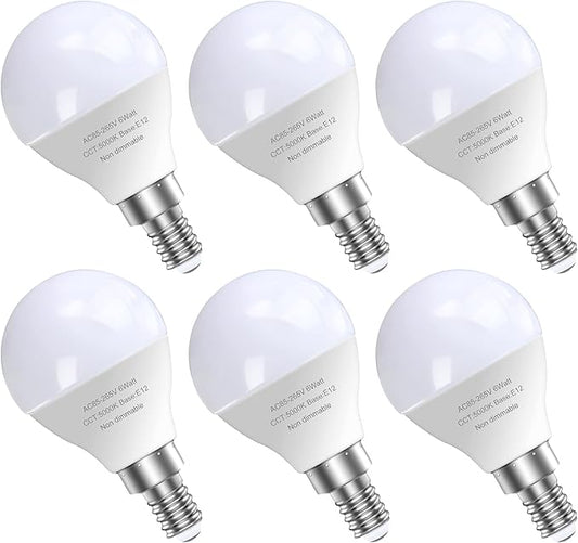GOSCHE 6 Pack Bright Ceiling Fan Light Bulbs, 60 Watt Equivalent, E12 Led Bulb, A15 Shape Candelabra Base Chandelier Light Bulb, 120V Small Bulb, Non-Dimmable, Daylight 5000K, 6 Pcs