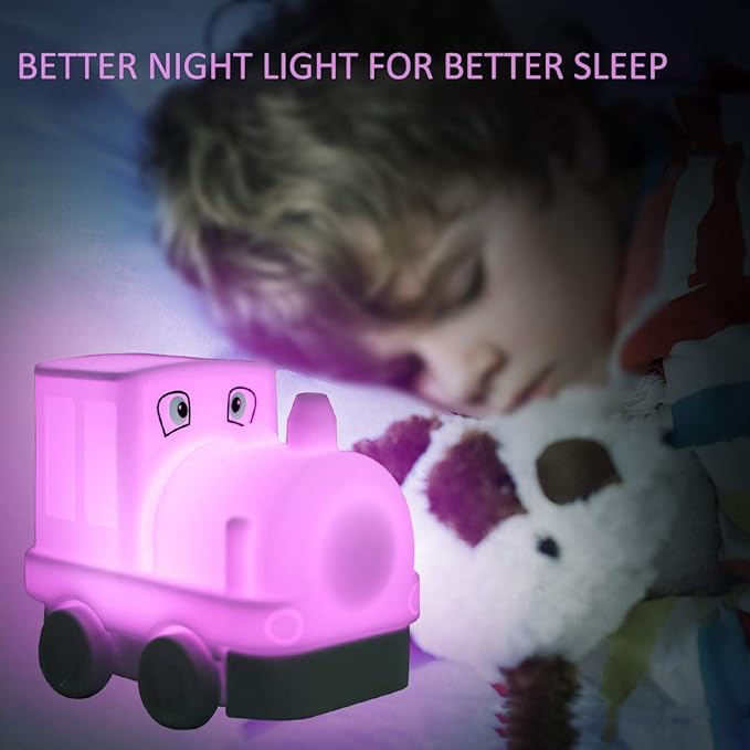 Night Light Kids with Cute Train Design Children's Room LED Bedside Lamp with Changeable RGB Colors Rechargeable Night Light Compatible with Touch Control & Remote Control - Train