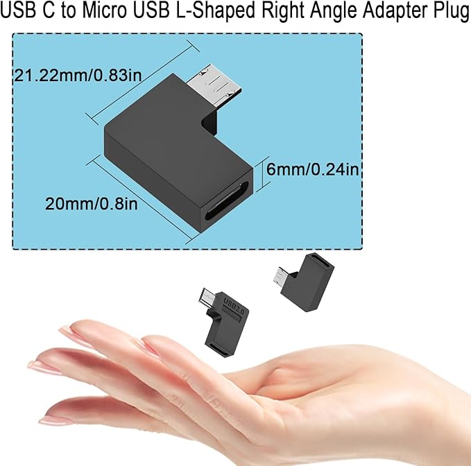 QIANRENON USB C to Micro USB 90° Angle Charging Data Connector Plug USB C Female to Micro USB Male Right Angle Adapter 10W (5V2A) 480Mbps, for Phone MP3 MP4 Digital Camera, 2Pcs (Right Angle)
