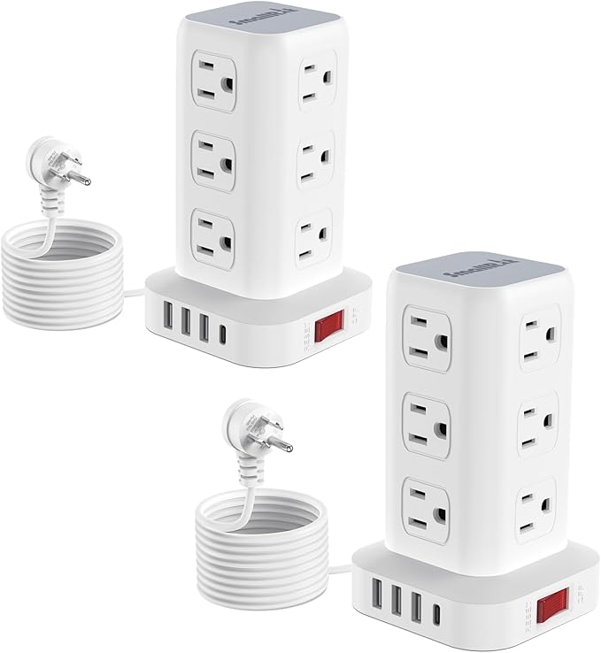 Power Strip Tower (Fast Charge 3A, 6.5 FT (2 Pack))